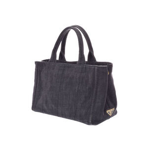 Prada Strap Card Denim Bag Black Tote Canapa